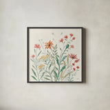 Wildflower Vibes II by Janelle Penner. Shown in a sleek black glass frame for a contemporary gallery look. Available as an archival giclee rolled canvas, fine art paper, or poster print. SKU 74610a.