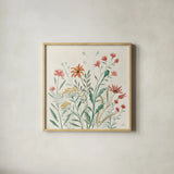 Wildflower Vibes II by Janelle Penner. Shown in a natural wood glass frame for a timeless modern aesthetic. Available as an archival giclee rolled canvas, fine art paper, or poster print. SKU 74610a.