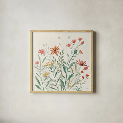 Wildflower Vibes II by Janelle Penner. Shown in a natural wood glass frame for a timeless modern aesthetic. Available as an archival giclee rolled canvas, fine art paper, or poster print. SKU 74610a.