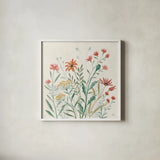 Wildflower Vibes II by Janelle Penner. Shown in a crisp white glass frame for a clean and minimalist style. Available as an archival giclee rolled canvas, fine art paper, or poster print. SKU 74610a.