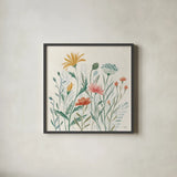 Wildflower Vibes III by Janelle Penner. Shown in a sleek black glass frame for a contemporary gallery look. Available as an archival giclee rolled canvas, fine art paper, or poster print. SKU 74611a.