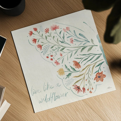 Wildflower Vibes VI by Janelle Penner. Shown as a detailed flat fine art print, highlighting archival giclee quality. Available as an archival giclee rolled canvas, fine art paper, or poster print. SKU 74614a.