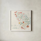 Wildflower Vibes VI by Janelle Penner. Shown in a crisp white glass frame for a clean and minimalist style. Available as an archival giclee rolled canvas, fine art paper, or poster print. SKU 74614a.