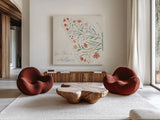 Wildflower Vibes VI by Janelle Penner. Shown as extra-large giant wall art in a modern living room. Available as an archival giclee rolled canvas, fine art paper, or poster print. SKU 74614a.