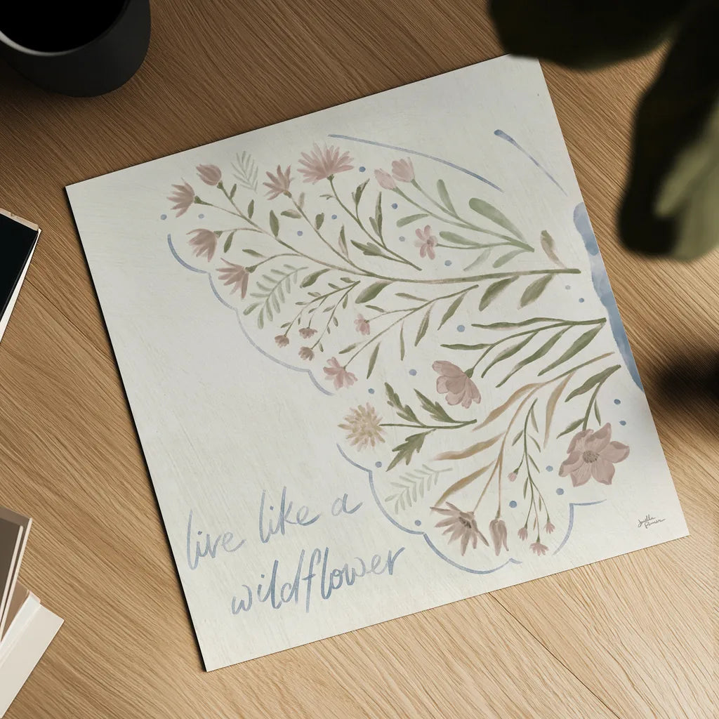 Wildflower Vibes VI Neutral by Janelle Penner. Shown as a detailed flat fine art print, highlighting archival giclee quality. Available as an archival giclee rolled canvas, fine art paper, or poster print. SKU 76403a.
