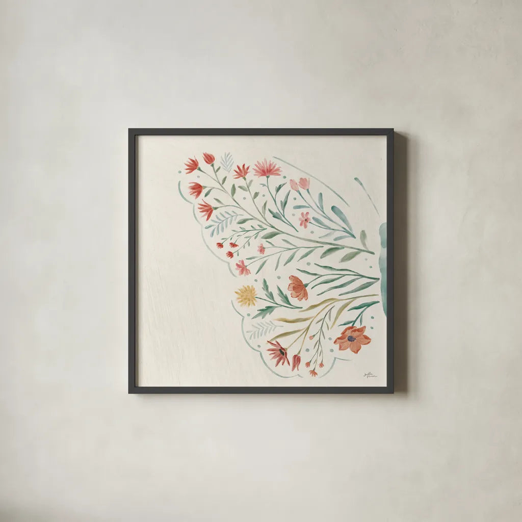 Wildflower Vibes VI No Words by Janelle Penner. Shown in a sleek black glass frame for a contemporary gallery look. Available as an archival giclee rolled canvas, fine art paper, or poster print. SKU 75971a.