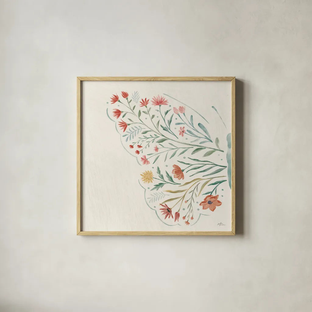 Wildflower Vibes VI No Words by Janelle Penner. Shown in a natural wood glass frame for a timeless modern aesthetic. Available as an archival giclee rolled canvas, fine art paper, or poster print. SKU 75971a.