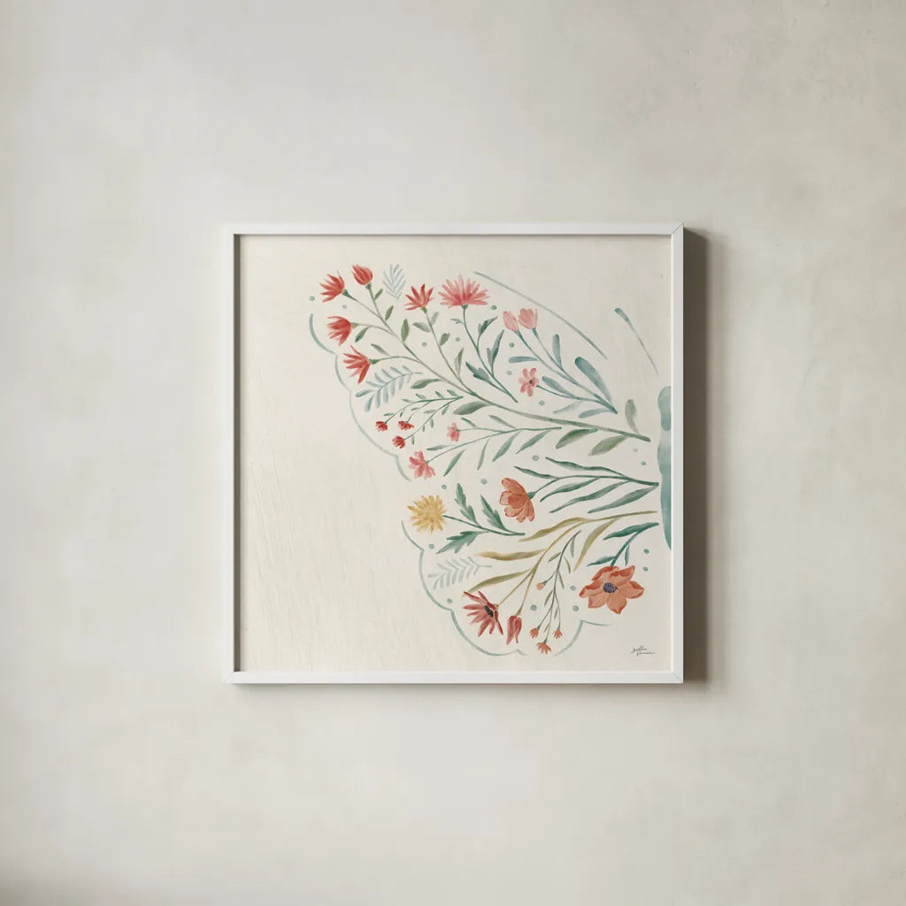 Wildflower Vibes VI No Words by Janelle Penner. Shown in a crisp white glass frame for a clean and minimalist style. Available as an archival giclee rolled canvas, fine art paper, or poster print. SKU 75971a.