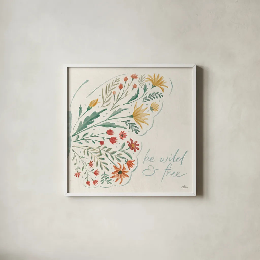 Wildflower Vibes VII by Janelle Penner. Shown in a crisp white glass frame for a clean and minimalist style. Available as an archival giclee rolled canvas, fine art paper, or poster print. SKU 74615a.