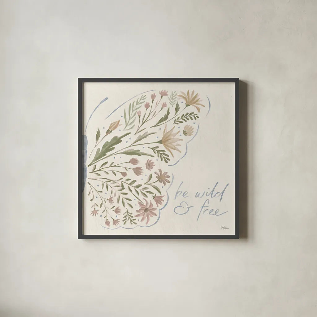Wildflower Vibes VII Neutral by Janelle Penner. Shown in a sleek black glass frame for a contemporary gallery look. Available as an archival giclee rolled canvas, fine art paper, or poster print. SKU 76404a.
