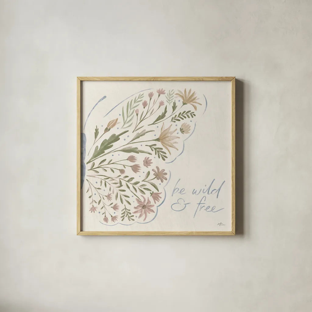 Wildflower Vibes VII Neutral by Janelle Penner. Shown in a natural wood glass frame for a timeless modern aesthetic. Available as an archival giclee rolled canvas, fine art paper, or poster print. SKU 76404a.