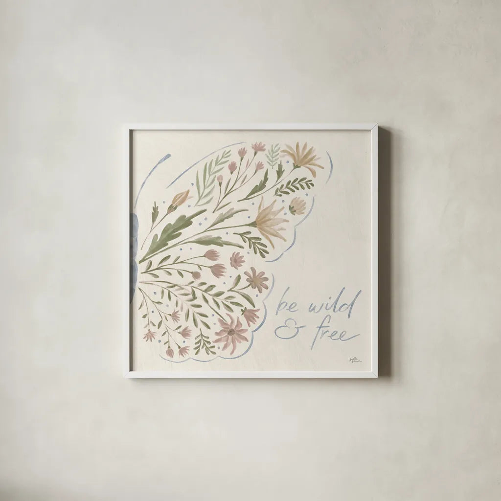 Wildflower Vibes VII Neutral by Janelle Penner. Shown in a crisp white glass frame for a clean and minimalist style. Available as an archival giclee rolled canvas, fine art paper, or poster print. SKU 76404a.