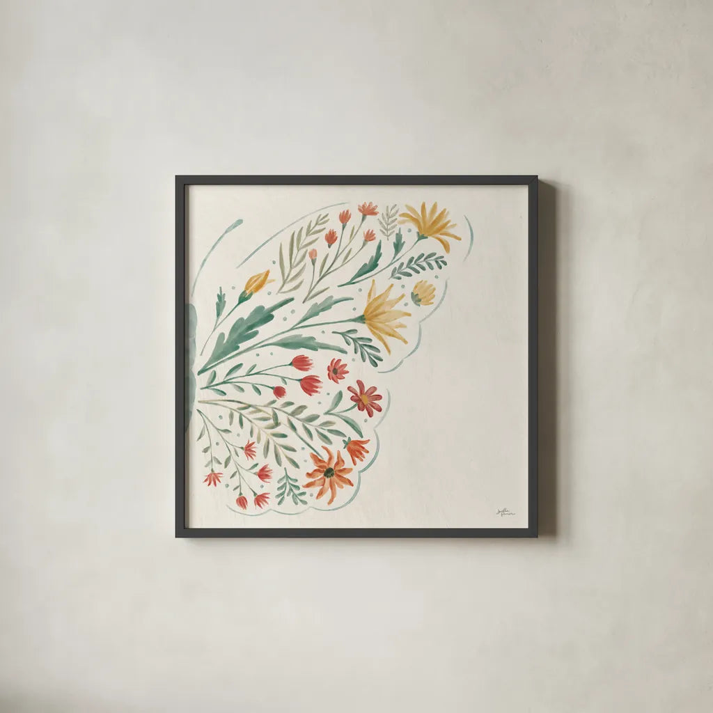 Wildflower Vibes VII No Words by Janelle Penner. Shown in a sleek black glass frame for a contemporary gallery look. Available as an archival giclee rolled canvas, fine art paper, or poster print. SKU 75972a.