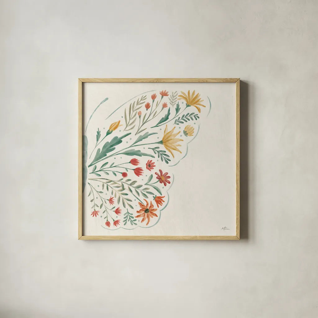 Wildflower Vibes VII No Words by Janelle Penner. Shown in a natural wood glass frame for a timeless modern aesthetic. Available as an archival giclee rolled canvas, fine art paper, or poster print. SKU 75972a.