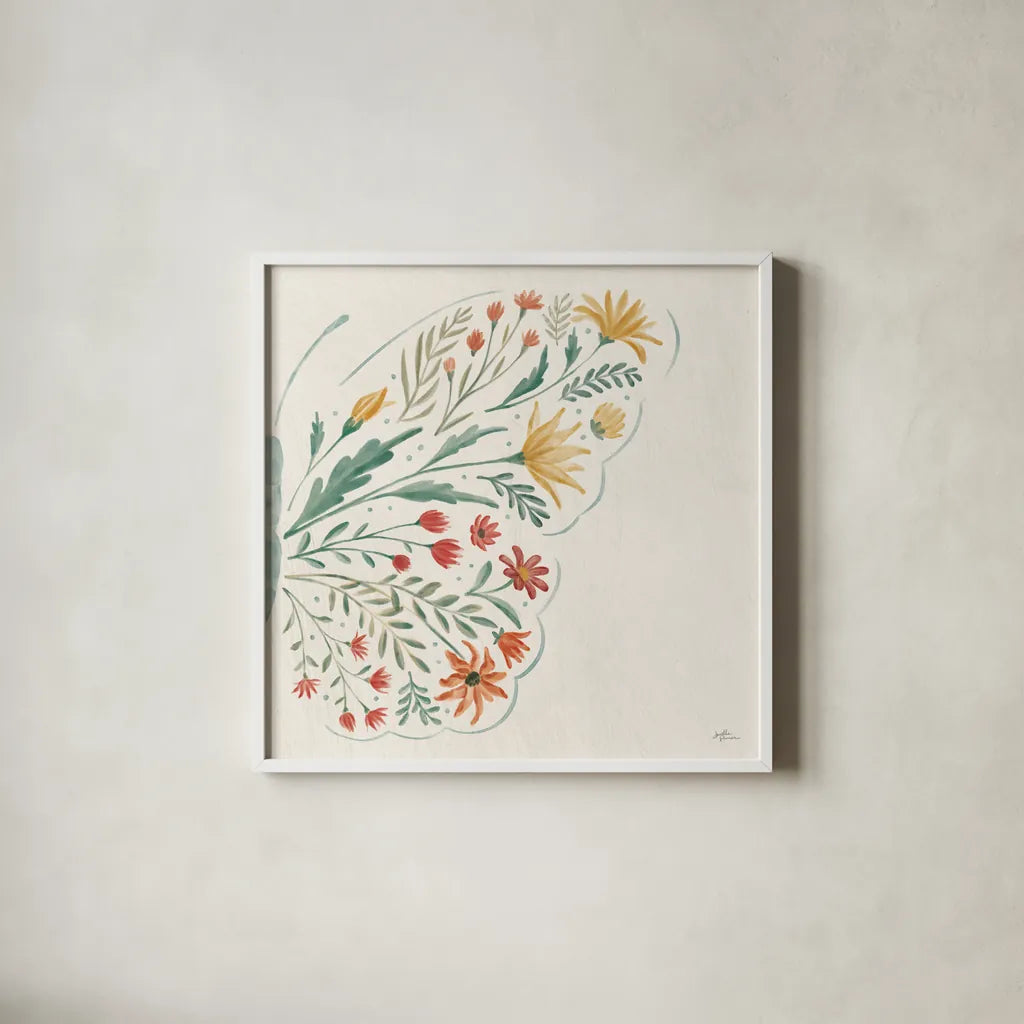 Wildflower Vibes VII No Words by Janelle Penner. Shown in a crisp white glass frame for a clean and minimalist style. Available as an archival giclee rolled canvas, fine art paper, or poster print. SKU 75972a.