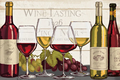 Wine Tasting I by Janelle Penner. SKU 45342i. Archival Giclee Fine art print for wall decor.