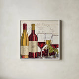 Wine Tasting II by Janelle Penner. Shown in a crisp white glass frame for a clean and minimalist style. Available as an archival giclee rolled canvas, fine art paper, or poster print. SKU 45343a.