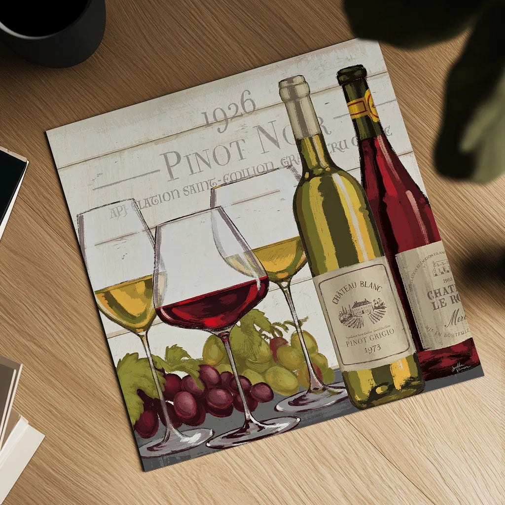 Wine Tasting III by Janelle Penner. Shown as a detailed flat fine art print, highlighting archival giclee quality. Available as an archival giclee rolled canvas, fine art paper, or poster print. SKU 45344a.
