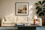 Wine Tasting III by Janelle Penner. Displayed in a glass frame with matte in a clean modern living room. Available as an archival giclee rolled canvas, fine art paper, or poster print. SKU 45344a.