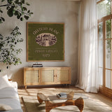 Wine Tasting IV by Janelle Penner. Shown in a natural wood frame in a cozy modern living room. Available as an archival giclee rolled canvas, fine art paper, or poster print. SKU 45345a.