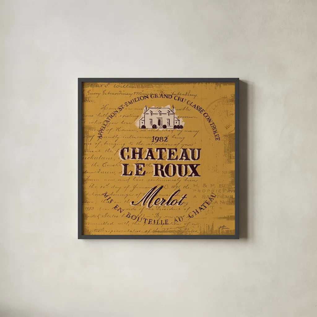 Wine Tasting V by Janelle Penner. Shown in a sleek black glass frame for a contemporary gallery look. Available as an archival giclee rolled canvas, fine art paper, or poster print. SKU 45346a.