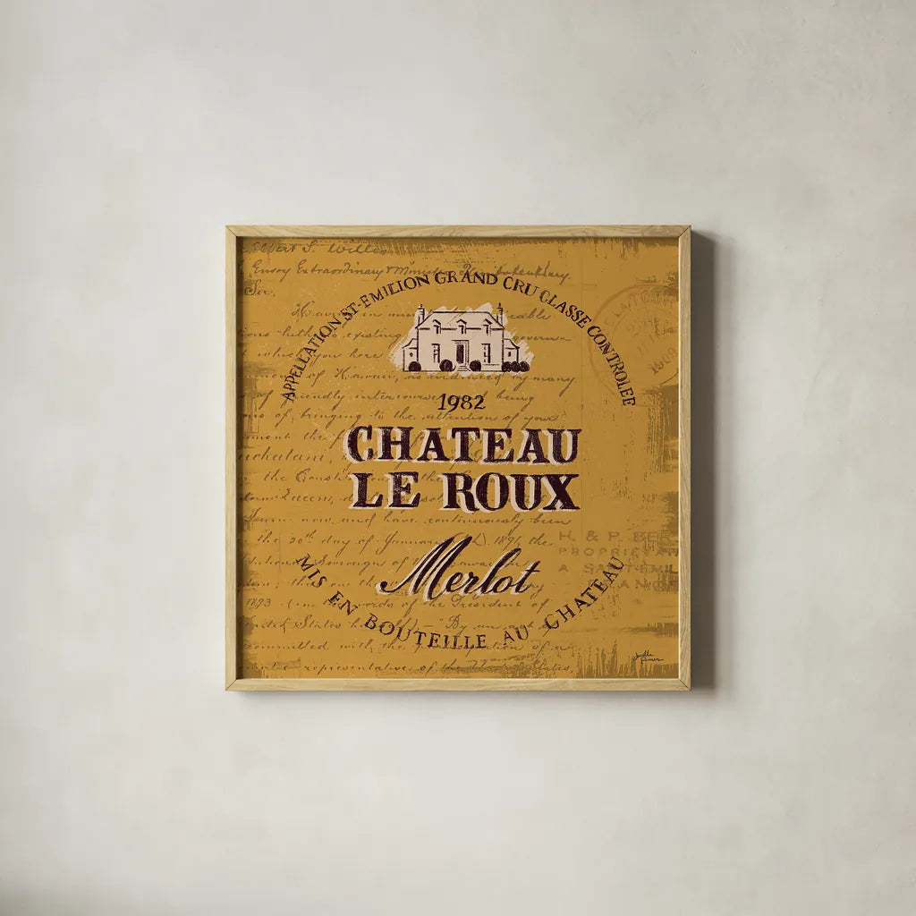 Wine Tasting V by Janelle Penner. Shown in a natural wood glass frame for a timeless modern aesthetic. Available as an archival giclee rolled canvas, fine art paper, or poster print. SKU 45346a.