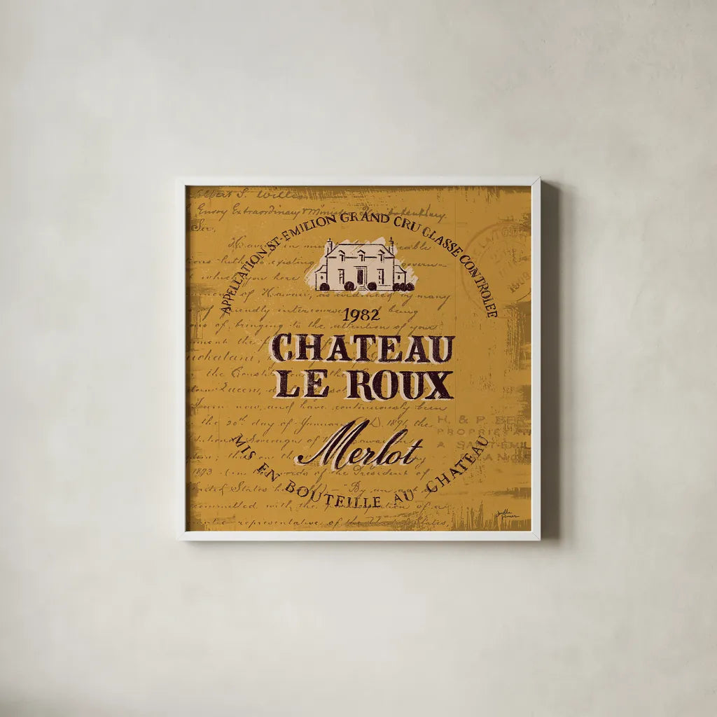 Wine Tasting V by Janelle Penner. Shown in a crisp white glass frame for a clean and minimalist style. Available as an archival giclee rolled canvas, fine art paper, or poster print. SKU 45346a.