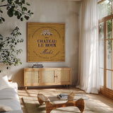 Wine Tasting V by Janelle Penner. Shown in a natural wood frame in a cozy modern living room. Available as an archival giclee rolled canvas, fine art paper, or poster print. SKU 45346a.