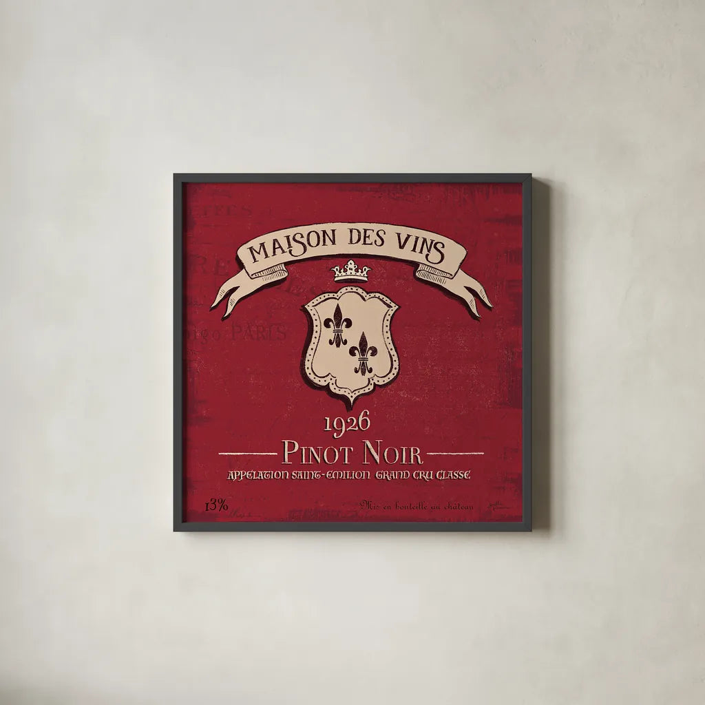 Wine Tasting VII by Janelle Penner. Shown in a sleek black glass frame for a contemporary gallery look. Available as an archival giclee rolled canvas, fine art paper, or poster print. SKU 45348a.