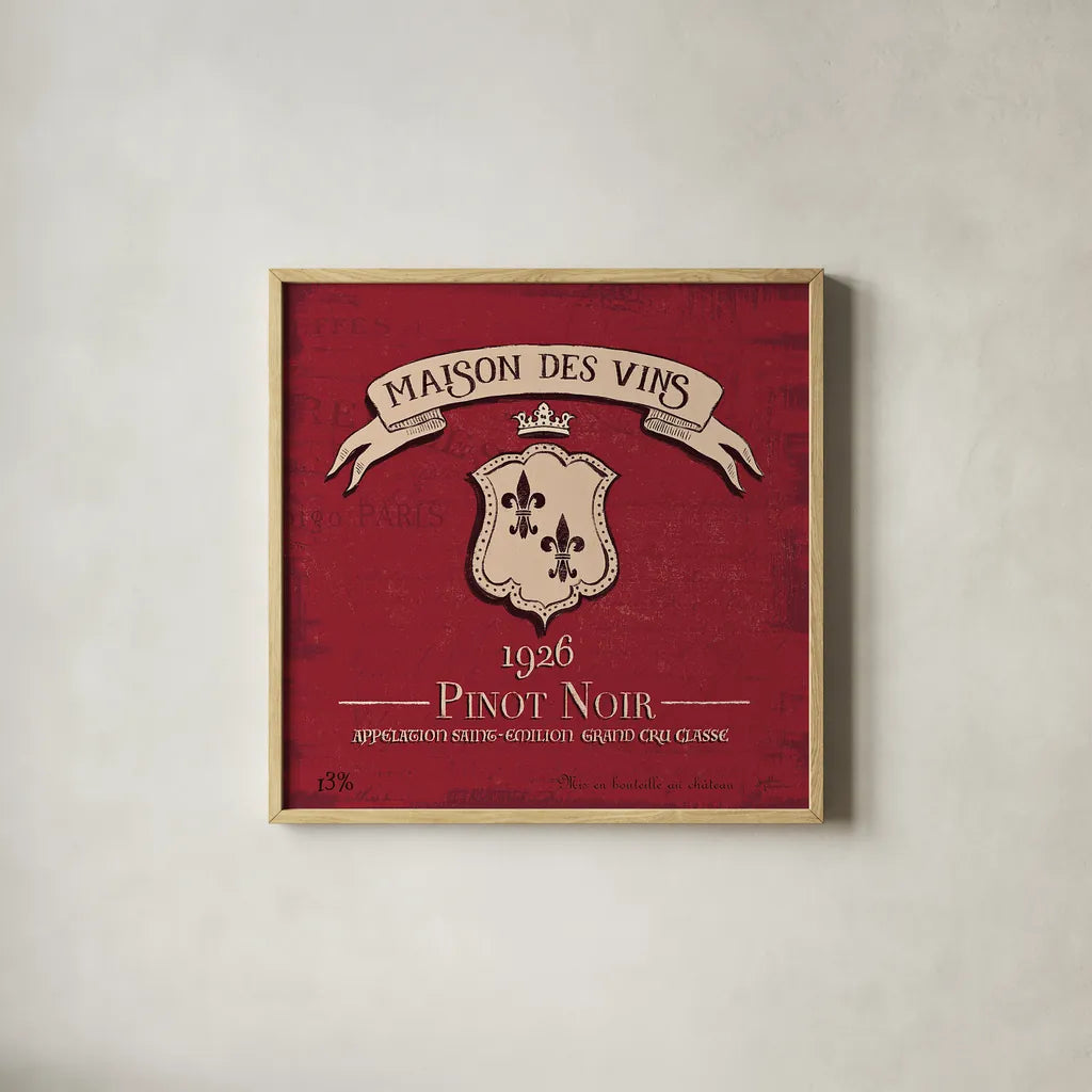 Wine Tasting VII by Janelle Penner. Shown in a natural wood glass frame for a timeless modern aesthetic. Available as an archival giclee rolled canvas, fine art paper, or poster print. SKU 45348a.