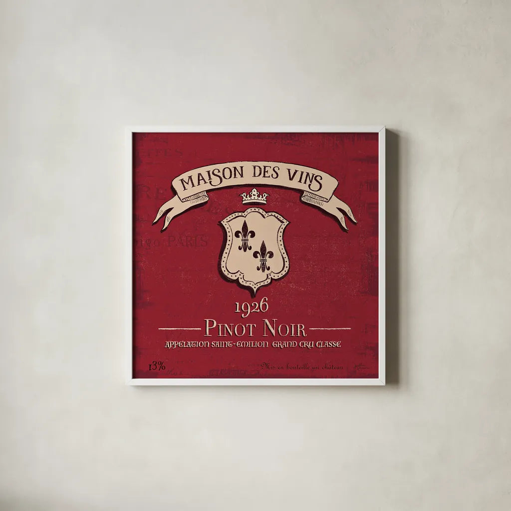 Wine Tasting VII by Janelle Penner. Shown in a crisp white glass frame for a clean and minimalist style. Available as an archival giclee rolled canvas, fine art paper, or poster print. SKU 45348a.