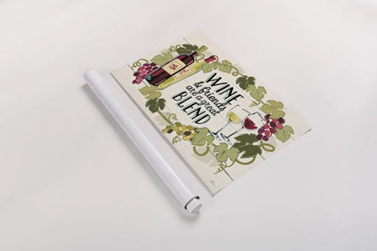 Wine and Friends I by Janelle Penner. shown as a rolled paper print. Available as archival giclee rolled canvas, fine art paper, or poster print. SKU 33283i.