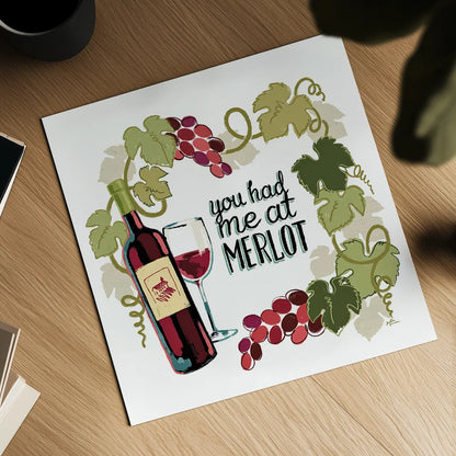 Wine and Friends II on White by Janelle Penner. Shown as a detailed flat fine art print, highlighting archival giclee quality. Available as an archival giclee rolled canvas, fine art paper, or poster print. SKU 34536a.