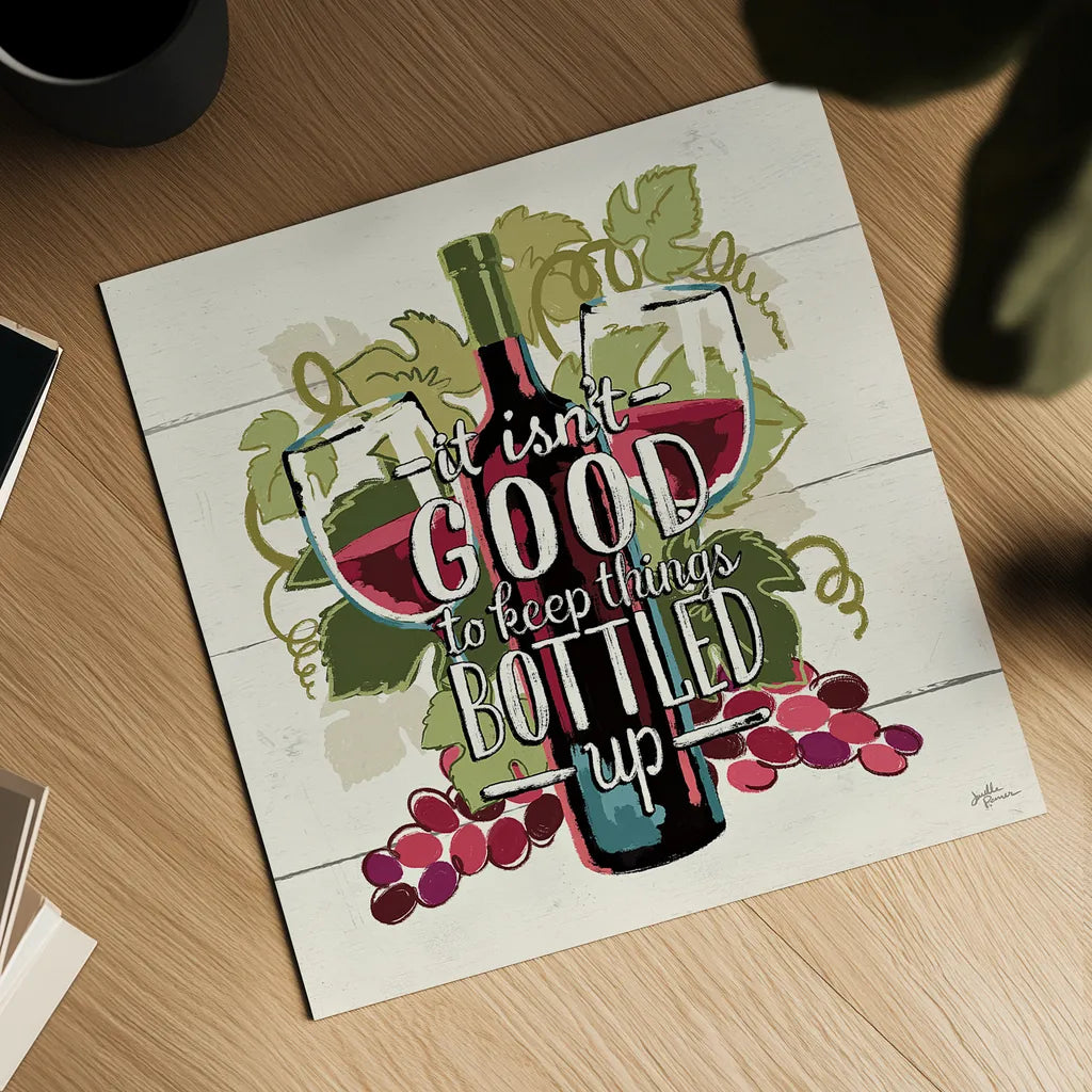 Wine and Friends III by Janelle Penner. Shown as a detailed flat fine art print, highlighting archival giclee quality. Available as an archival giclee rolled canvas, fine art paper, or poster print. SKU 33285a.