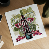 Wine and Friends III on White by Janelle Penner. Shown as a detailed flat fine art print, highlighting archival giclee quality. Available as an archival giclee rolled canvas, fine art paper, or poster print. SKU 34537a.