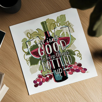 Wine and Friends III on White by Janelle Penner. Shown as a detailed flat fine art print, highlighting archival giclee quality. Available as an archival giclee rolled canvas, fine art paper, or poster print. SKU 34537a.
