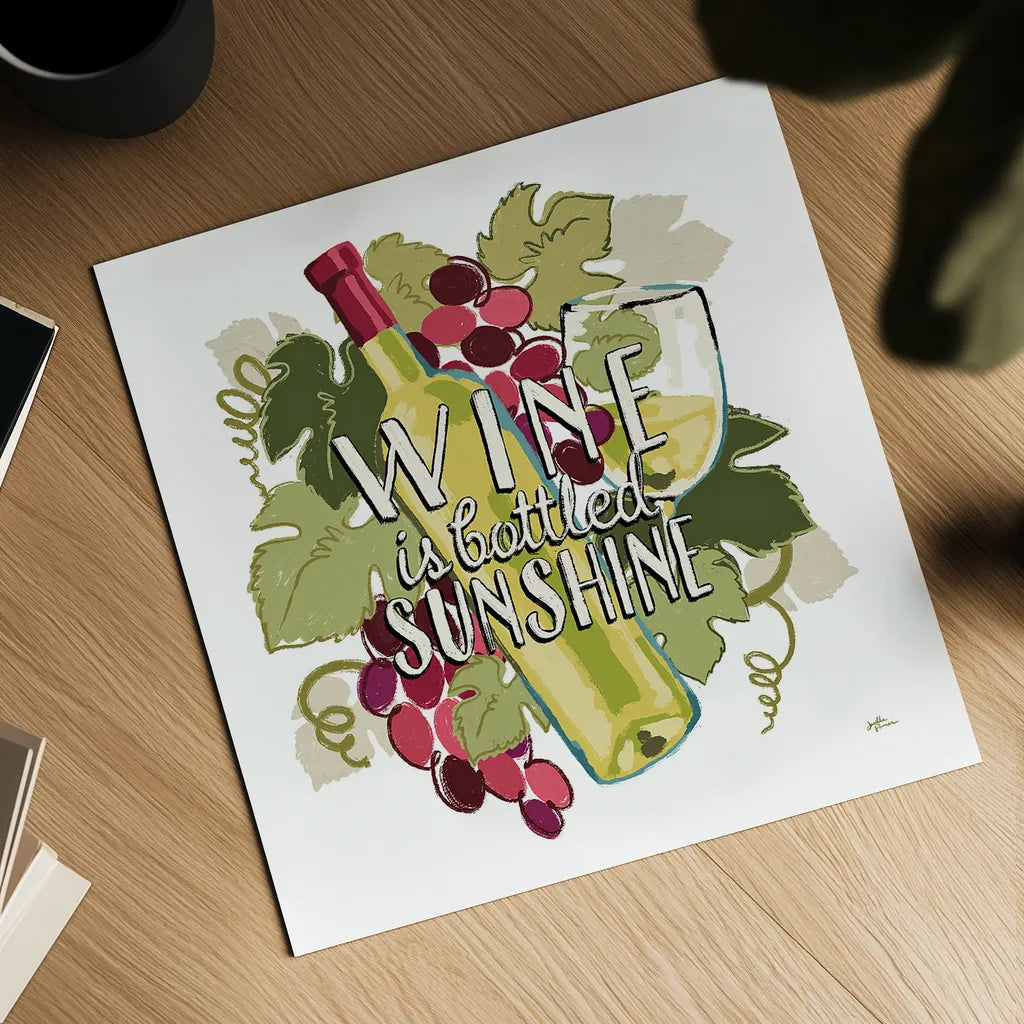 Wine and Friends IV on White by Janelle Penner. Shown as a detailed flat fine art print, highlighting archival giclee quality. Available as an archival giclee rolled canvas, fine art paper, or poster print. SKU 34538a.