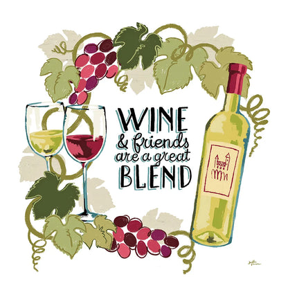 Wine and Friends V on White by Janelle Penner. SKU 34539a. Archival Giclee Fine art print for wall decor.
