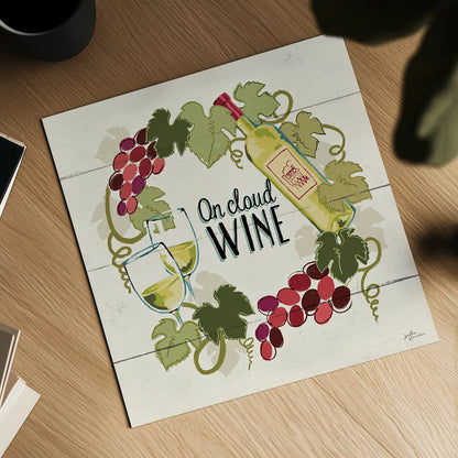 Wine and Friends VIII by Janelle Penner. Shown as a detailed flat fine art print, highlighting archival giclee quality. Available as an archival giclee rolled canvas, fine art paper, or poster print. SKU 37919a.