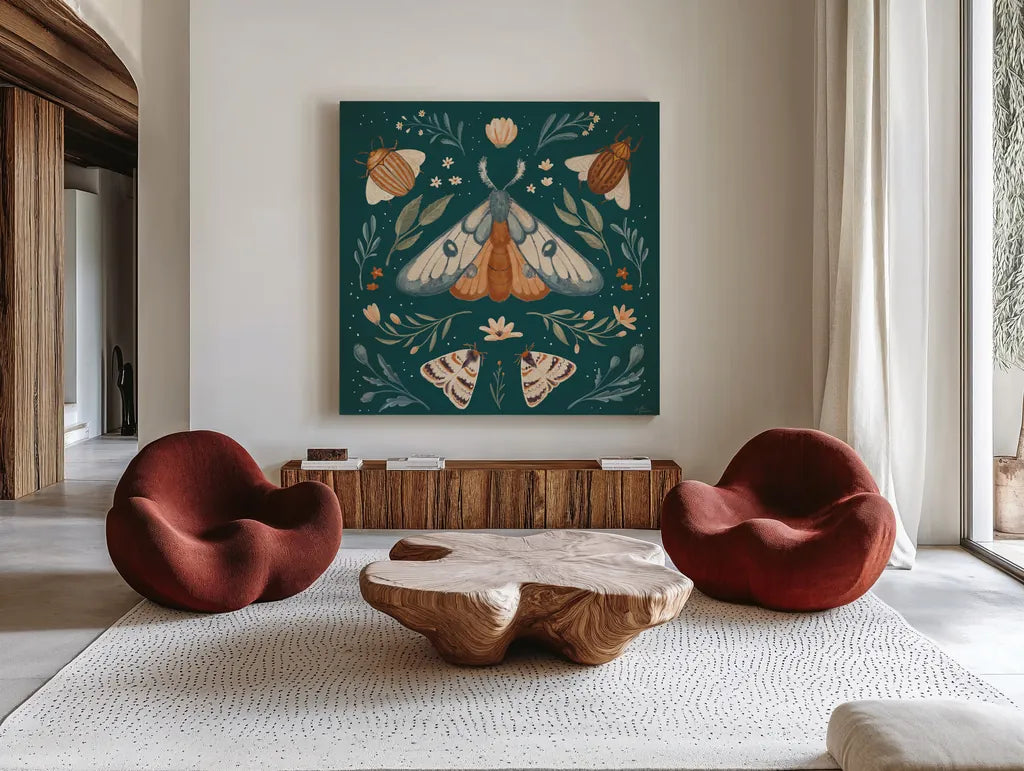 Winged Study II by Janelle Penner. Shown as extra-large giant wall art in a modern living room. Available as an archival giclee rolled canvas, fine art paper, or poster print. SKU 62894a.
