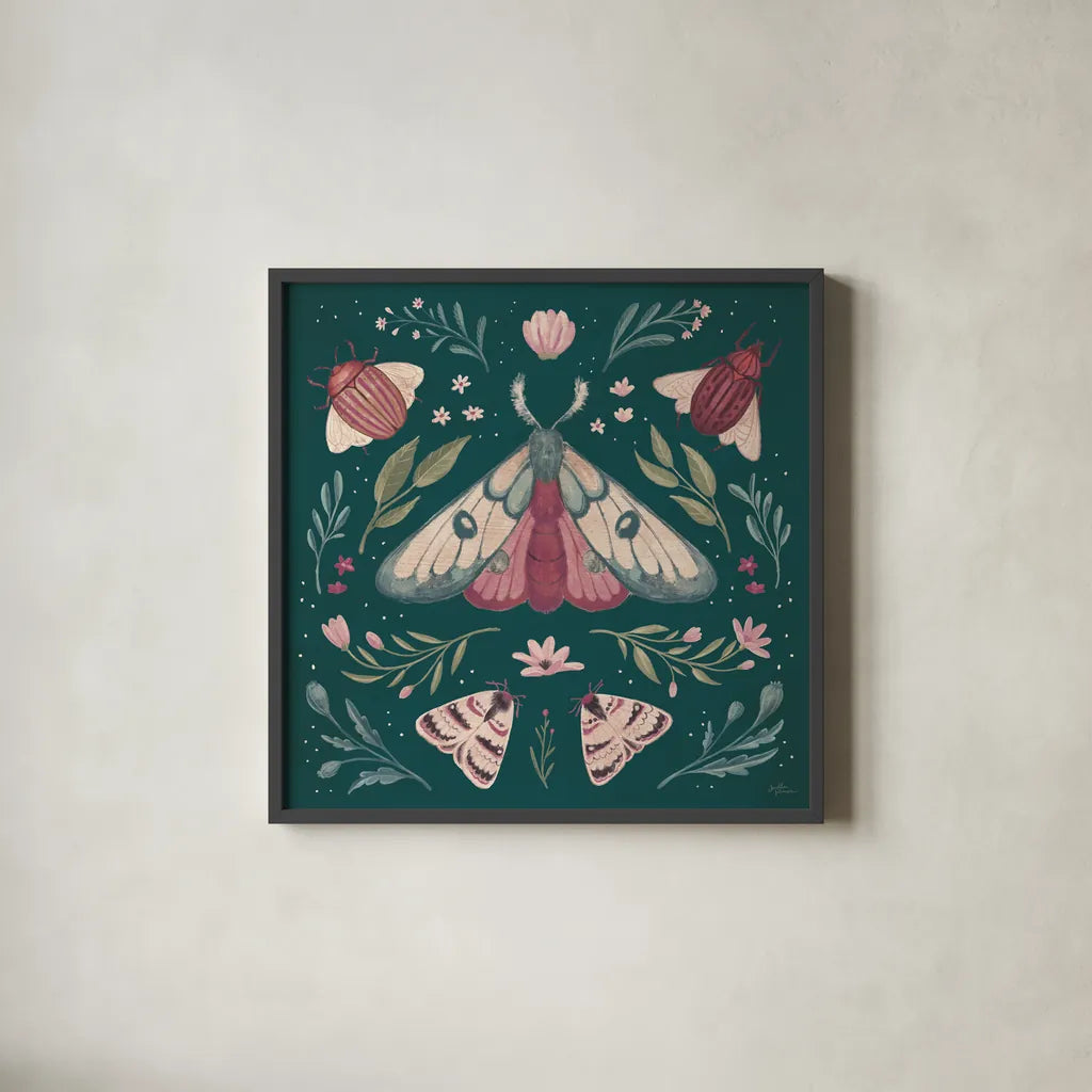 Winged Study II Plum by Janelle Penner. Shown in a sleek black glass frame for a contemporary gallery look. Available as an archival giclee rolled canvas, fine art paper, or poster print. SKU 64060a.