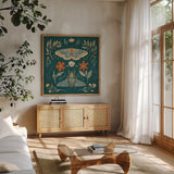 Winged Study III by Janelle Penner. Shown in a natural wood frame in a cozy modern living room. Available as an archival giclee rolled canvas, fine art paper, or poster print. SKU 62895a.