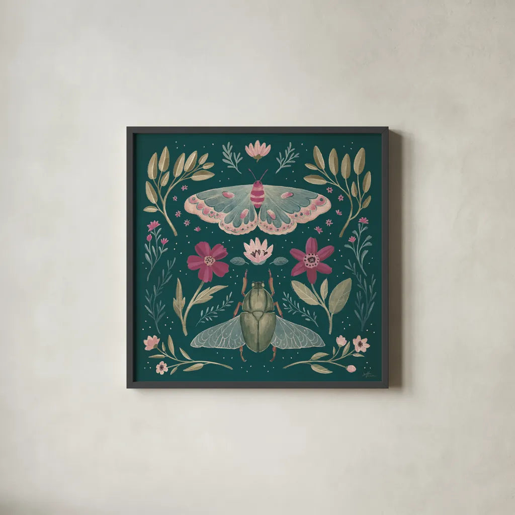 Winged Study III Plum by Janelle Penner. Shown in a sleek black glass frame for a contemporary gallery look. Available as an archival giclee rolled canvas, fine art paper, or poster print. SKU 64061a.