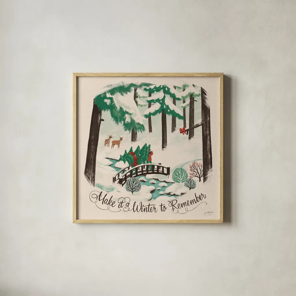 Winter Bliss II by Janelle Penner. Shown in a natural wood glass frame for a timeless modern aesthetic. Available as an archival giclee rolled canvas, fine art paper, or poster print. SKU 63557a.