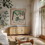 Winter Bliss II by Janelle Penner. Shown in a natural wood frame in a cozy modern living room. Available as an archival giclee rolled canvas, fine art paper, or poster print. SKU 63557a.