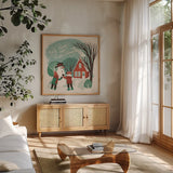 Winter Bliss III by Janelle Penner. Shown in a natural wood frame in a cozy modern living room. Available as an archival giclee rolled canvas, fine art paper, or poster print. SKU 63558a.
