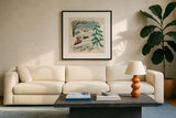 Winter Bliss IV by Janelle Penner. Displayed in a glass frame with matte in a clean modern living room. Available as an archival giclee rolled canvas, fine art paper, or poster print. SKU 63559a.