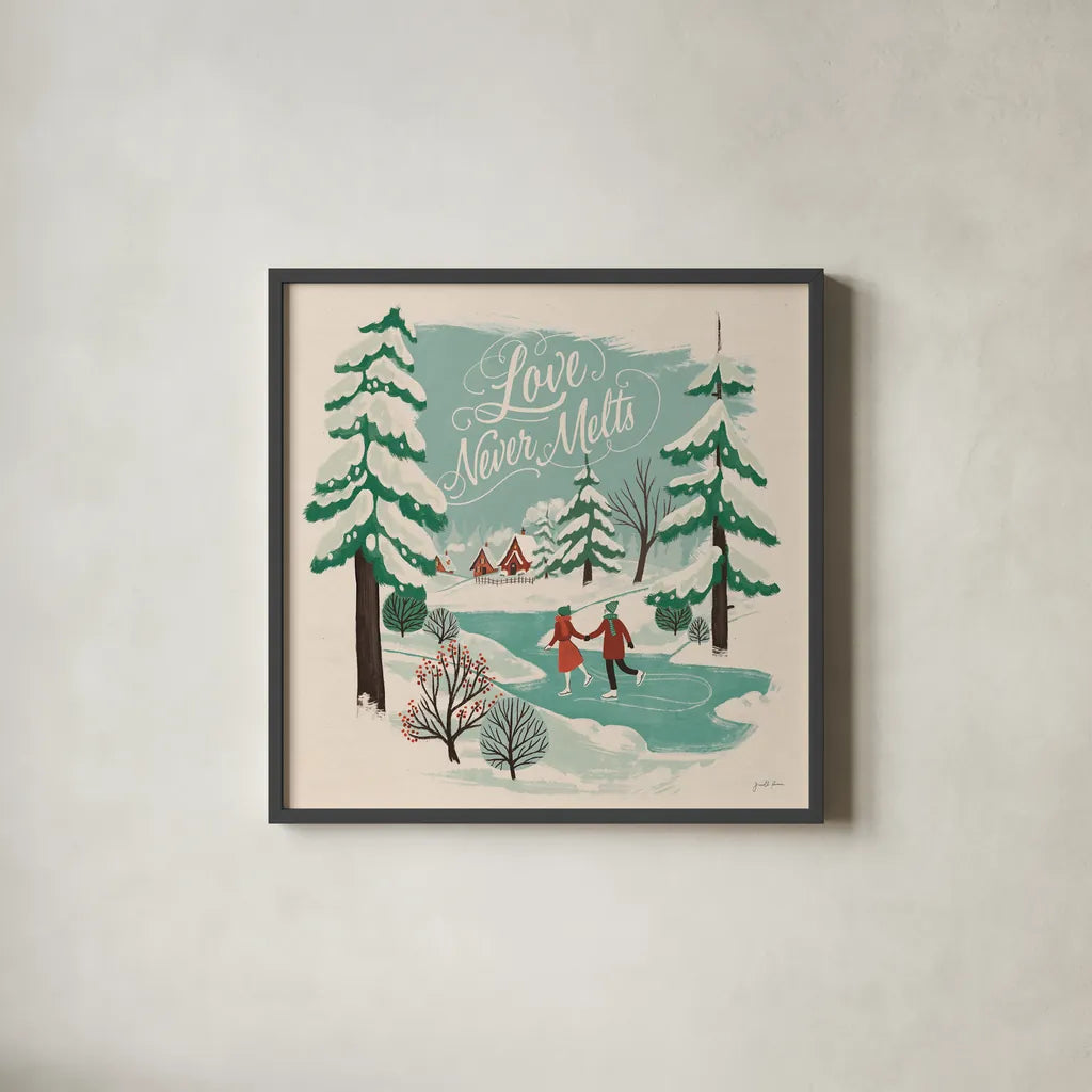 Winter Bliss V by Janelle Penner. Shown in a sleek black glass frame for a contemporary gallery look. Available as an archival giclee rolled canvas, fine art paper, or poster print. SKU 63560a.