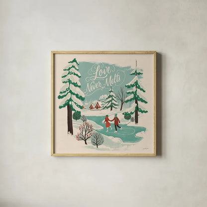 Winter Bliss V by Janelle Penner. Shown in a natural wood glass frame for a timeless modern aesthetic. Available as an archival giclee rolled canvas, fine art paper, or poster print. SKU 63560a.