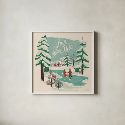 Winter Bliss V by Janelle Penner. Shown in a crisp white glass frame for a clean and minimalist style. Available as an archival giclee rolled canvas, fine art paper, or poster print. SKU 63560a.